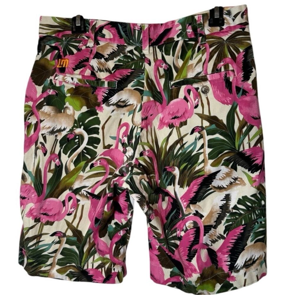 Loudmouth 32 Men’s Novelty Flamingo Gold Shorts Cotton 10” Inseam Preppy Resort